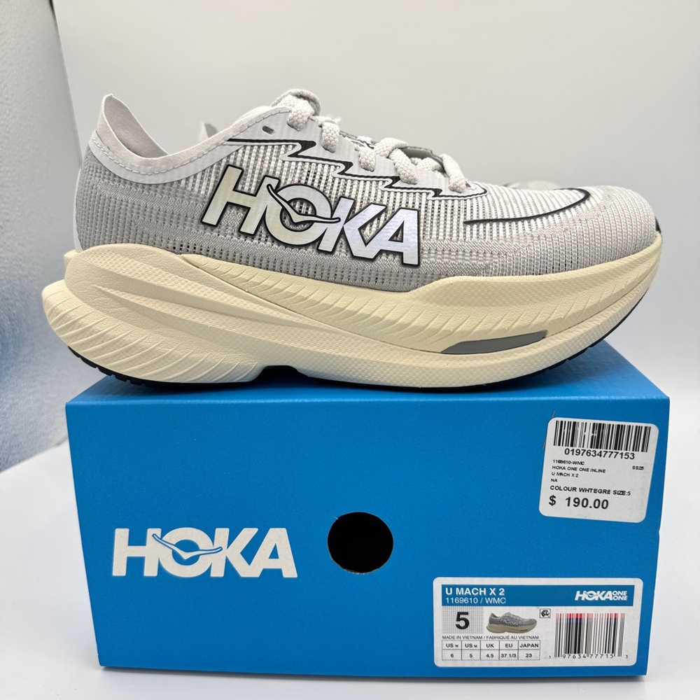 NWT Hoka Mach X 2 U Unisex in White / Cosmic Grey Sneakers Running Shoes NEW - Picture 2 of 16